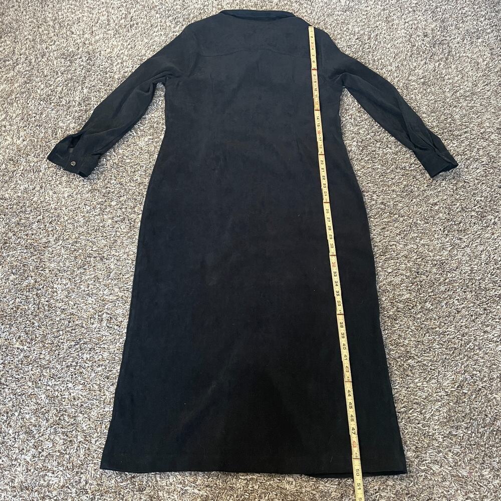 Vintage Maxi Dress Size 16 Black Solid Shirt Button Faux Suede Minimal Goth - Picture 10 of 12